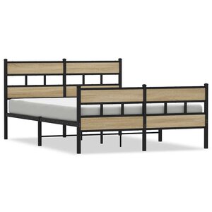 vidaXL Cadre de lit en métal sans matelas chêne sonoma 135x190 cm