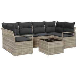 Ensemble de canapés de jardin 7 pièces avec coussins Gris clair Poly Rotin