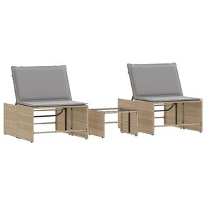 vidaXL Chaises longues 2 pièces avec table en résine tressée beige