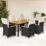 vidaXL Ensemble de bistro de jardin 7 Pièces coussins noir poly rotin
