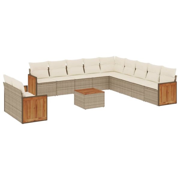 vidaXL Salon de jardin avec coussins 12 Pièces beige résine tressée
