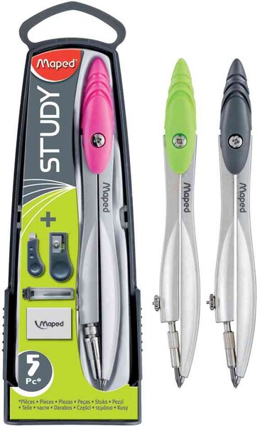 Coffret compas Study 5 pièces Mine 2 mm couleurs assorties MAPED