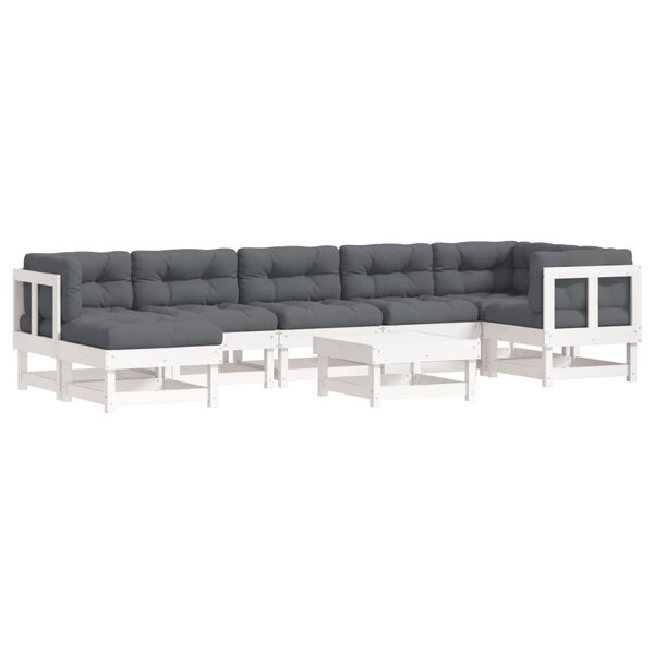 vidaXL Salon de jardin 8 Pièces avec coussins blanc bois massif