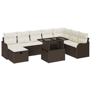 vidaXL Ensemble de canapé de jardin 9 Pièces Marron Poly rotin