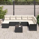 vidaXL Ensemble de canapé de jardin avec coussin 9 Pièces Noir Poly rotin