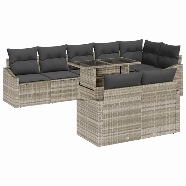 vidaXL Ensemble de canapé de jardin 9 Pièces Gris clair polyrotin