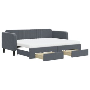 vidaXL Lit de jour avec gigogne et tiroirs gris foncé 80x200cm velours