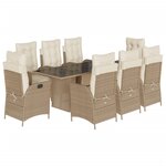 vidaXL Ensemble à manger de jardin et coussins 9 Pièces beige Poly rotin