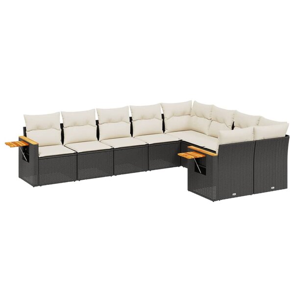 vidaXL Salon de jardin 9 Pièces avec coussins noir résine tressée