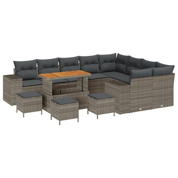 Ensemble de canapé de jardin vidaXL 13 pièces avec coussins gris en rotin poly et acacia