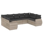 vidaXL Salon de jardin 9 Pièces avec coussins gris clair résine tressée