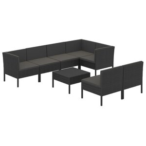 vidaXL Salon de jardin 8 Pièces avec coussins résine tressée noir