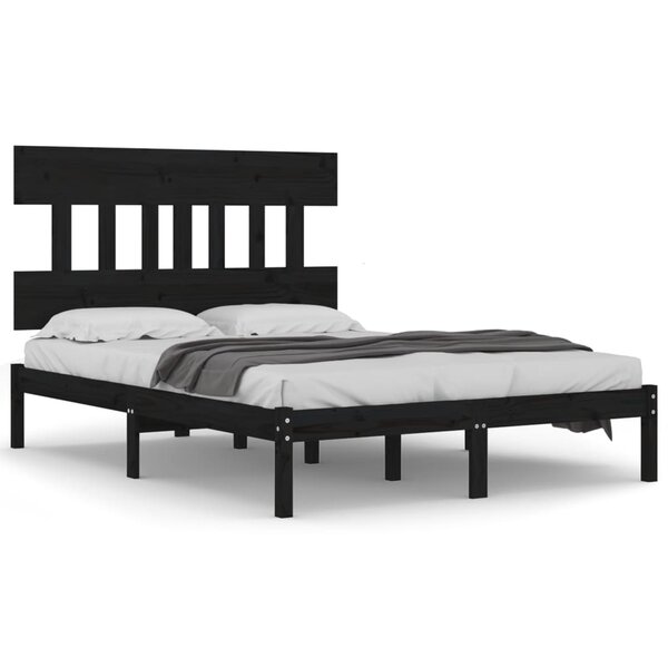 vidaXL Cadre de lit sans matelas noir 140x190 cm bois massif