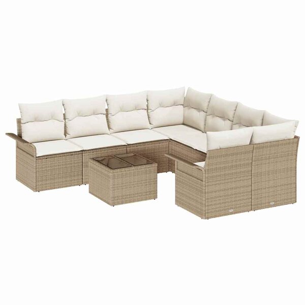 vidaXL Ensemble de canapé de jardin 9 Pièces Beige Poly rotin
