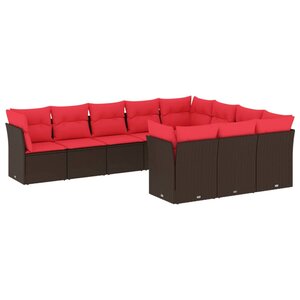 vidaXL Salon de jardin 10 Pièces avec coussins marron résine tressée