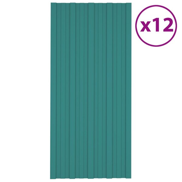 vidaXL Panneaux de toiture 12 Pièces Acier galvanisé Vert 100x45 cm