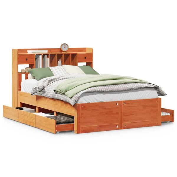 vidaXL Lit bibliothèque sans matelas cire marron 140x200 cm pin massif