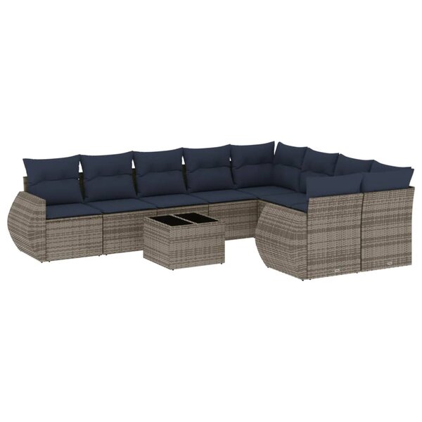 vidaXL Salon de jardin 10 Pièces avec coussins gris résine tressée