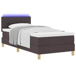 vidaXL Lit à ressort LED avec matelas Marron foncé 90 x 200 cm tissu