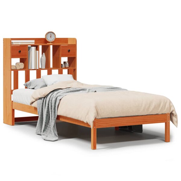 vidaXL Lit bibliothèque sans matelas cire marron 100x200 cm pin massif