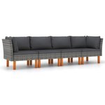 vidaXL Canapé de jardin à 4 places avec coussins Gris Résine tressée