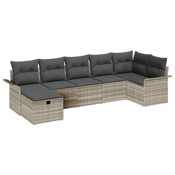 vidaXL Set de Canapés de Jardin 7 pièces avec Coussins Gris Clair Rotin Poly