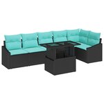 vidaXL Ensemble de canapé de jardin avec coussin 7 Pièces Noir et bleu