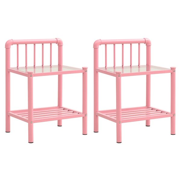 vidaXL Tables de chevet 2 Pièces Rose et transparent Métal et verre
