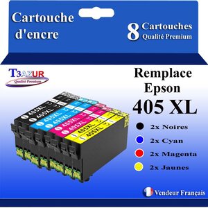 T3AZUR - 8 Cartouches compatibles avec Epson 405 405 XL pour Epson Workforce Pro EC-C7000