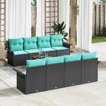vidaXL Ensemble de canapé de jardin avec coussin 9 Pièces Noir polyrotin