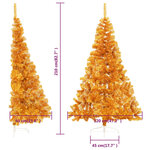 vidaXL Demi sapin de Noël artificiel avec support doré 210 cm PET