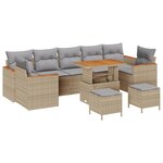 Set de sofa de jardin vidaXL 10 pièces avec coussins beige en poly rotin acacia