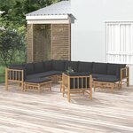 vidaXL Salon de jardin 12 Pièces avec coussins gris foncé bambou