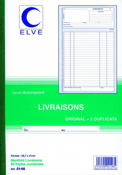 Manifold LIVRAISONS 297 x 210 mm 50 Feuillets Tripli ELVE