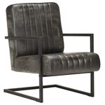 vidaXL Fauteuil cantilever Gris Cuir véritable