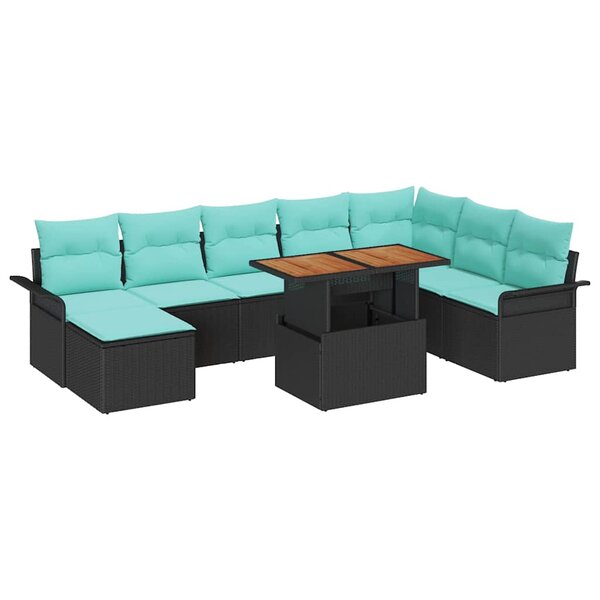vidaXL Ensemble de canapé de jardin 9 Pièces Noir Poly rotin