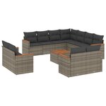 vidaXL Salon de jardin avec coussins 12 Pièces gris résine tressée