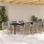 vidaXL Ensemble de Salle à Manger de Jardin de 7 Pièces avec Coussins Beige Poly Rattan