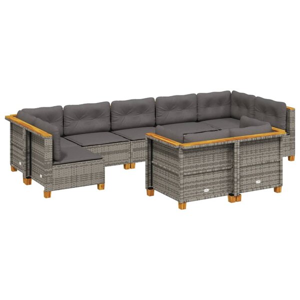 vidaXL Salon de jardin 9 Pièces avec coussins gris résine tressée