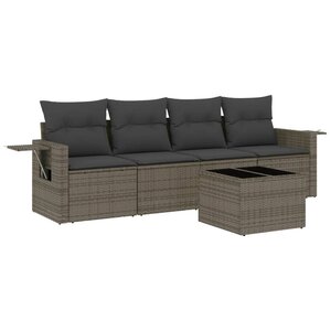 vidaXL Salon de jardin 5 Pièces avec coussins gris résine tressée
