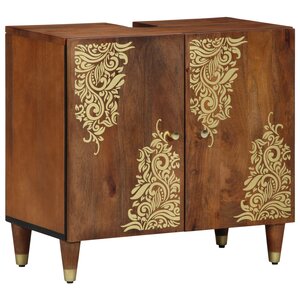 vidaXL Cabinet sous lavabo de salle de bain Marron miel avec détails dorés
