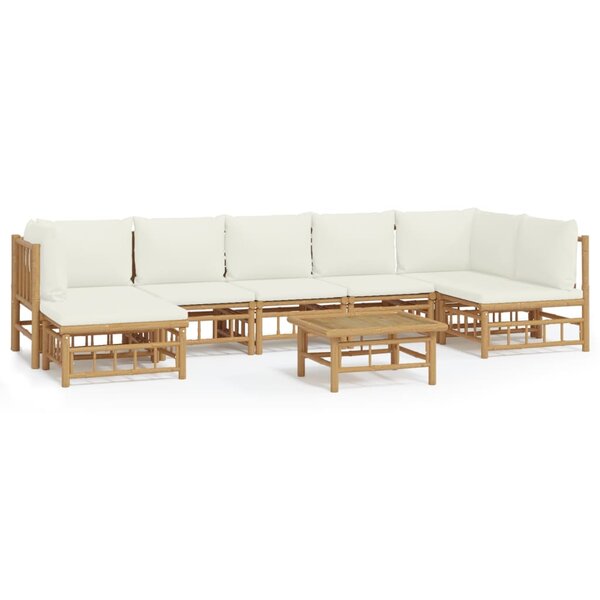 vidaXL Salon de jardin 8 Pièces avec coussins blanc crème bambou