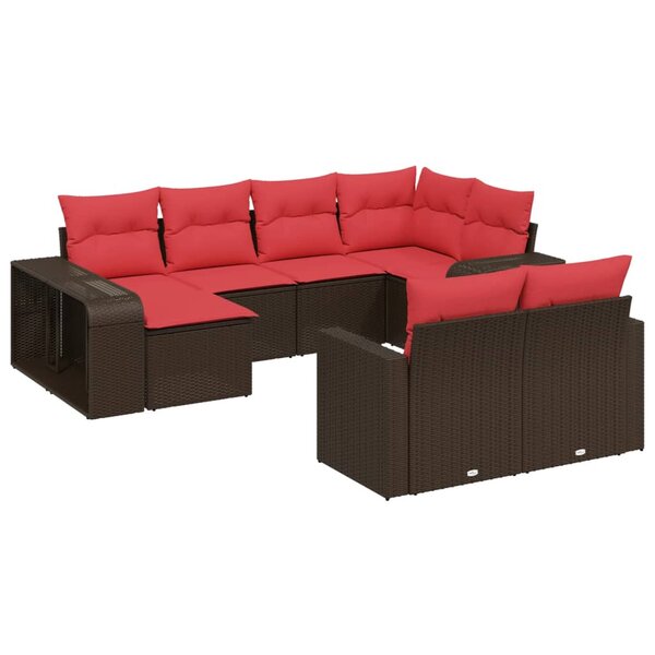 vidaXL Salon de jardin 10 Pièces avec coussins marron résine tressée
