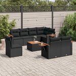 vidaXL Salon de jardin 9 Pièces avec coussins noir résine tressée