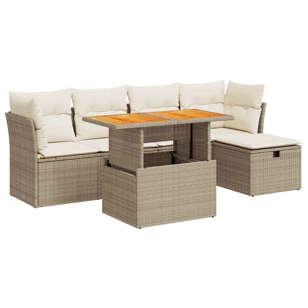 vidaXL Salon de jardin 6 Pièces avec coussins beige résine tressée acacia