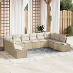 vidaXL Ensemble de canapé de jardin 10 pièces avec coussins beige en rotin