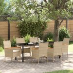 Ensemble de salle à manger de jardin 7 pièces avec coussins en poly rotin beige