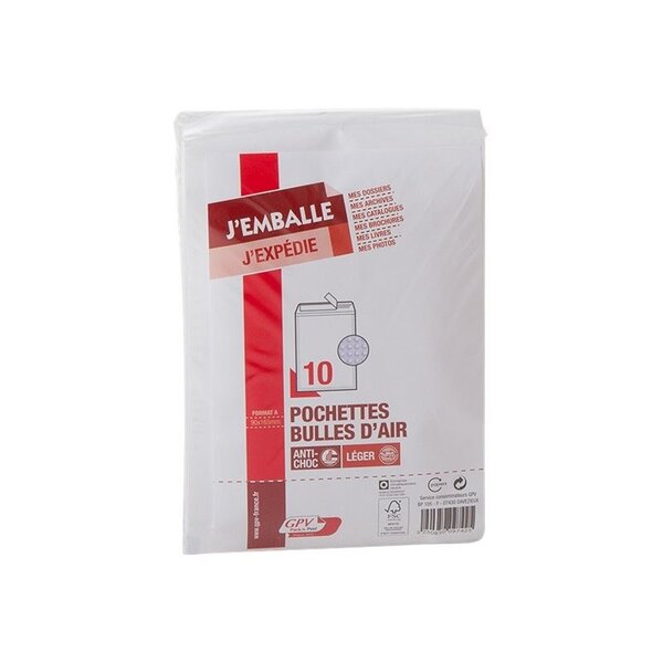 10 pochettes bulles d'air 90x165 mm (a) autocollante - gpv