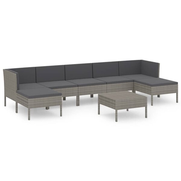 vidaXL Salon de jardin 8 Pièces avec coussins résine tressée gris