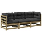 vidaXL Salon de jardin 3 Pièces avec coussins bois de pin imprégné